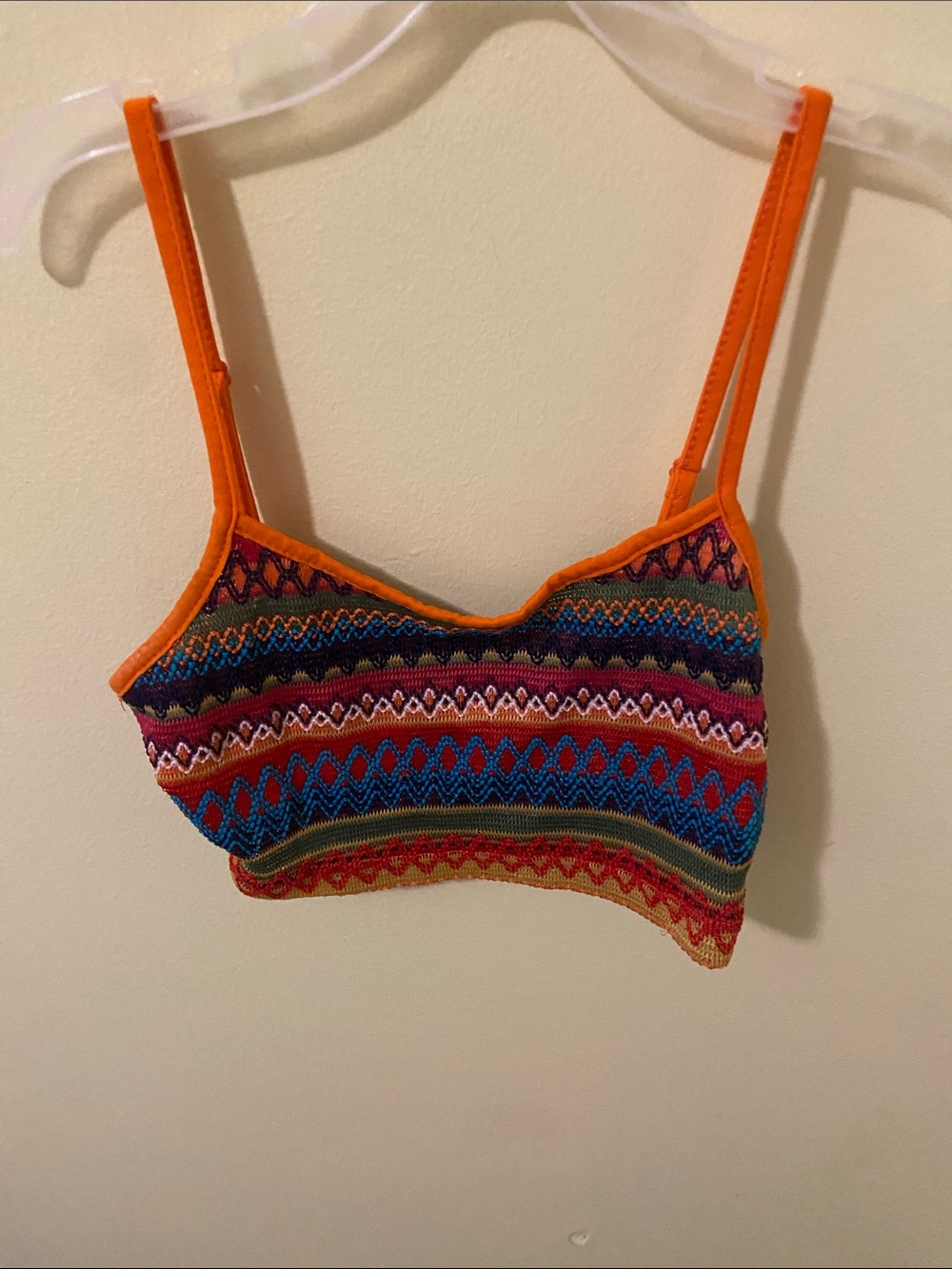 Women’s Multicolor Cropped Knit Tank Top with Orange Trim